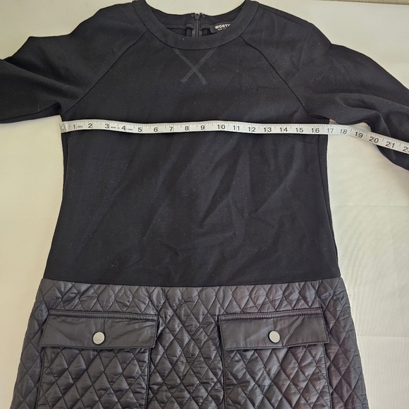Worth New York Quilted Pocket Long Sleeve Black Shift Dress Petite S - Picture 10 of 15